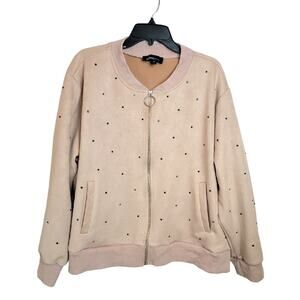 Alice Blue Pink Zip Front Rhinestone Long Sleeve Jacket Top Women's Plus Size 3X